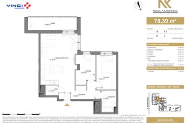 Rzut - Mieszkanie na sprzedaż 3 pokoje o powierzchni 78,39 m² - numer A.8.81 w Nowa Krakowska