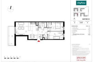 Rzut - Mieszkanie na sprzedaż 3 pokoje o powierzchni 74,22 m² - numer J.4.01 w CityFlow etap II