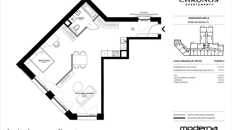 Rzut - Mieszkanie na sprzedaż 2 pokoje o powierzchni 61,87 m² - numer 522 w Chronos etap II