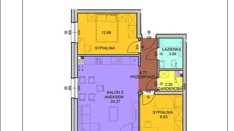 Rzut - Mieszkanie na sprzedaż 3 pokoje o powierzchni 56,65 m² - numer A9 w Osiedle Zuchów