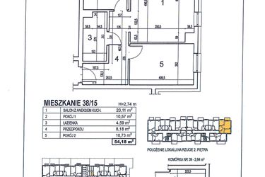 Rzut - Mieszkanie na sprzedaż 3 pokoje o powierzchni 54,18 m² - numer 38/15 w Osiedle Jodłowa bud. D