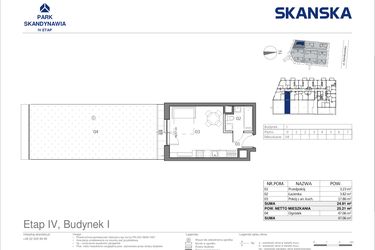 Rzut - Mieszkanie na sprzedaż 1 pokój o powierzchni 24,91 m² - numer I0004 w Park Skandynawia V