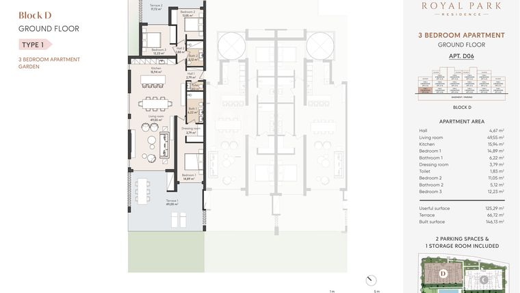 Rzut - Mieszkanie na sprzedaż 2 pokoje o powierzchni 102,55 m² - numer D05 w Royal Park