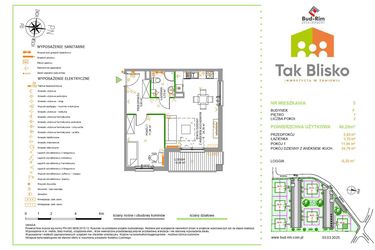 Rzut - Mieszkanie na sprzedaż 2 pokoje o powierzchni 46,26 m² - numer 5.F w Tak Blisko
