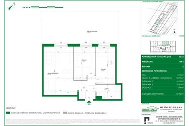 Rzut - Mieszkanie na sprzedaż 3 pokoje o powierzchni 53,27 m² - numer 2.5 w Osiedle Polna