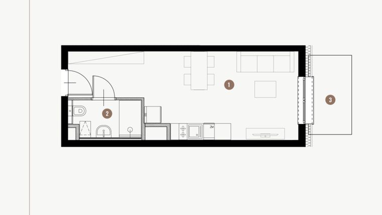 Rzut - Mieszkanie na sprzedaż 1 pokój o powierzchni 26 m² - numer II.5.23 w Tuwima Apartments