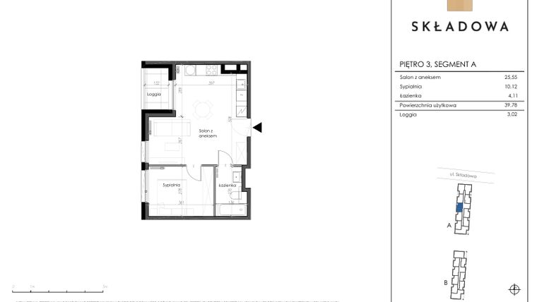 Rzut - Mieszkanie na sprzedaż 2 pokoje o powierzchni 39,78 m² - numer A26 w Apartamenty Składowa