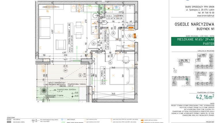 Rzut - Mieszkanie na sprzedaż 2 pokoje o powierzchni 42,16 m² - numer N1.65 w Osiedle Narcyzowe etap 2