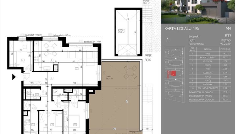 Rzut - Mieszkanie na sprzedaż 4 pokoje o powierzchni 97,26 m² - numer B33.M4 w Leśna Polana