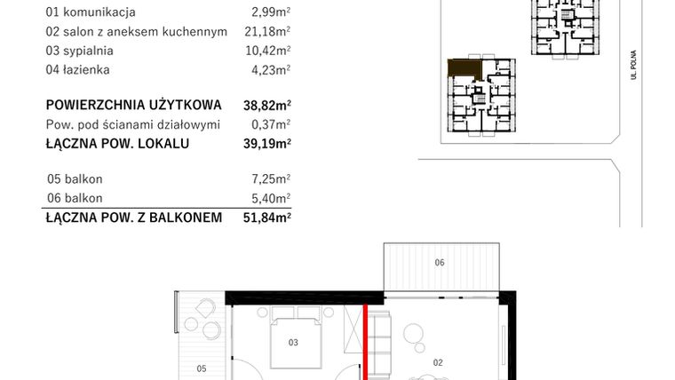 Rzut - Mieszkanie na sprzedaż 2 pokoje o powierzchni 38,28 m² - numer M11 w SUNDAY Resort Ustronie Morskie II
