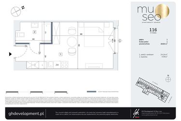 Rzut - Mieszkanie na sprzedaż 1 pokój o powierzchni 28,83 m² - numer 116 w Museo