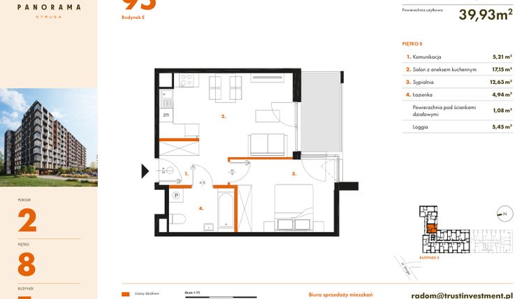 Rzut - Mieszkanie na sprzedaż 2 pokoje o powierzchni 41,01 m² - numer E95 w Panorama Struga
