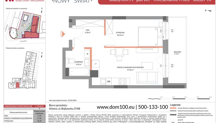 Rzut - Mieszkanie na sprzedaż 2 pokoje o powierzchni 37,6 m² - numer M05 w Apartamenty Nowy Świat