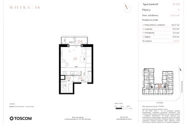Rzut - Mieszkanie na sprzedaż 1 pokój o powierzchni 29,85 m² - numer B/3/11 w Wielka 16