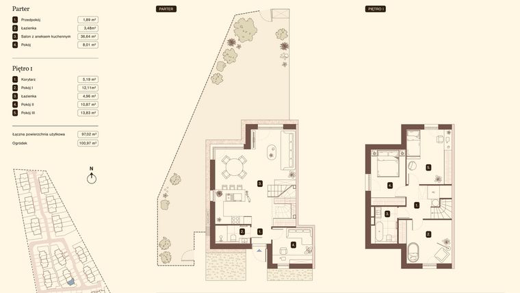 Rzut - Mieszkanie na sprzedaż 5 pokoi o powierzchni 97,02 m² - numer 11.1 w Bukowa