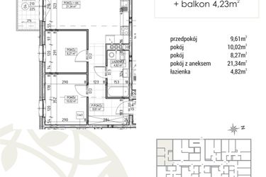 Rzut - Mieszkanie na sprzedaż 3 pokoje o powierzchni 54,06 m² - numer A2.01.17 w Zakątek Flora