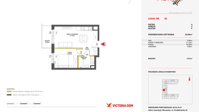 Rzut - Mieszkanie na sprzedaż 2 pokoje o powierzchni 36,94 m² - numer 58 w Metro Art 7