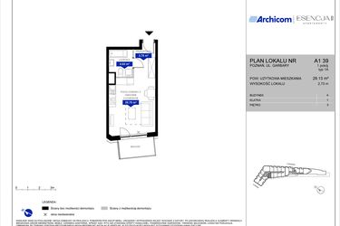 Rzut - Mieszkanie na sprzedaż 1 pokój o powierzchni 29,05 m² - numer A1.39 w Apartamenty Esencja II