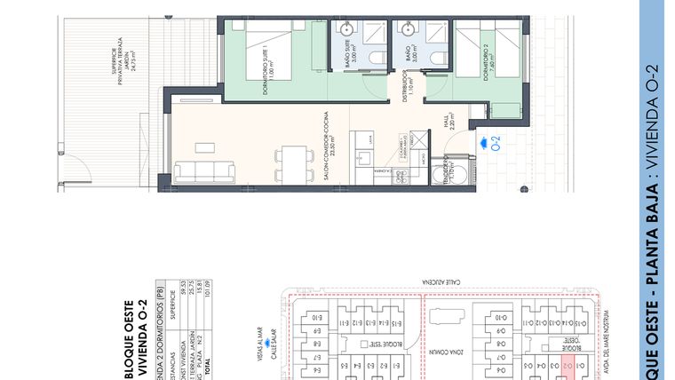 Rzut - Mieszkanie na sprzedaż 2 pokoje o powierzchni 101,09 m² - numer 2 w Apartamenty w Pilar de la Horadada - 27124096