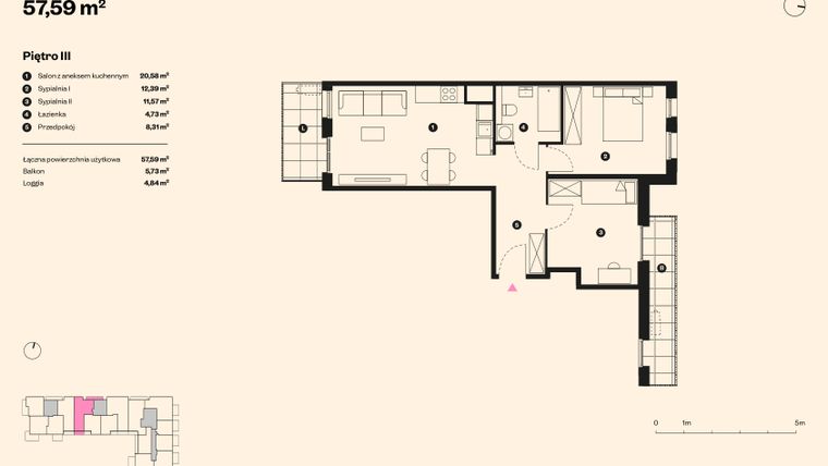 Rzut - Mieszkanie na sprzedaż 3 pokoje o powierzchni 56,35 m² - numer 50 w Sołtysowska