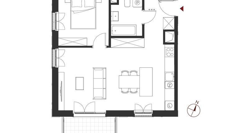 Rzut - Mieszkanie na sprzedaż 2 pokoje o powierzchni 49,69 m² - numer B.2.20 w Apartamenty Symfonia