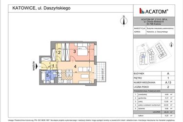 Rzut - Mieszkanie na sprzedaż 2 pokoje o powierzchni 48,2 m² - numer A13 w Daszyńskiego Park
