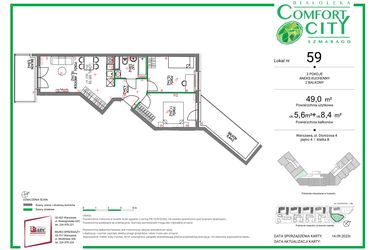 Rzut - Mieszkanie na sprzedaż 3 pokoje o powierzchni 49 m² - numer 59 w Comfort City Szmaragd