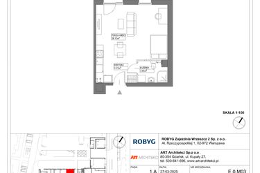 Rzut - Mieszkanie na sprzedaż 1 pokój o powierzchni 35,45 m² - numer E.0M03 w Nowa Wałowa bud. E