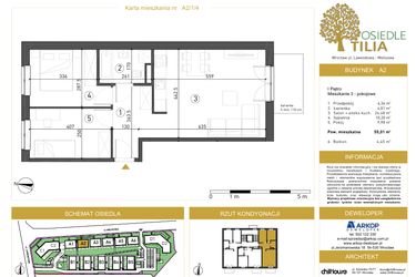 Rzut - Mieszkanie na sprzedaż 3 pokoje o powierzchni 55,01 m² - numer A2/1/4 w Osiedle Tilia