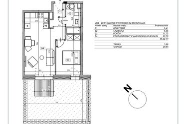 Rzut - Mieszkanie na sprzedaż 2 pokoje o powierzchni 45,22 m² - numer I.M04 w Osiedle Glivia Zachodnia