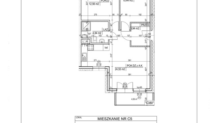 Rzut - Mieszkanie na sprzedaż 3 pokoje o powierzchni 56,33 m² - numer C5 w Bruska
