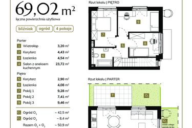 Rzut - Dom na sprzedaż 4 pokoje o powierzchni 69,02 m² - numer 20.1 w Komfortia IV