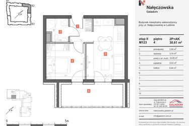 Rzut - Mieszkanie na sprzedaż 2 pokoje o powierzchni 30,61 m² - numer M-123 w Nałęczowska etap II