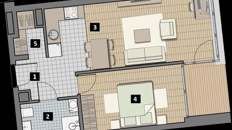 Rzut - Mieszkanie na sprzedaż 2 pokoje o powierzchni 45,5 m² - numer 2.15C w City Łobzów