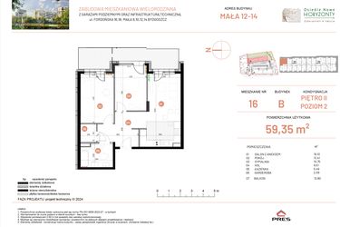 Rzut - Mieszkanie na sprzedaż 3 pokoje o powierzchni 59,35 m² - numer 12.16 w Osiedle Nowe Horyzonty etap III