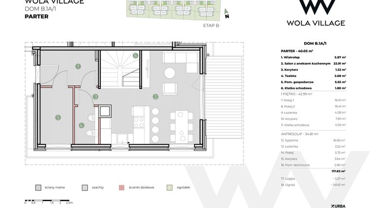 Rzut - Dom na sprzedaż 4 pokoje o powierzchni 117,83 m² - numer B.1A/1 w Wola Village