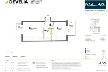 Rzut - Mieszkanie na sprzedaż 2 pokoje o powierzchni 51,57 m² - numer AA0410 w Vilda Arte