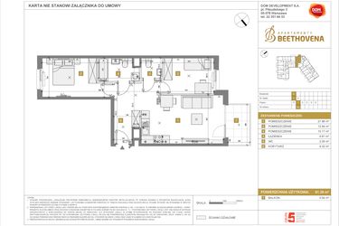 Rzut - Mieszkanie na sprzedaż 1 pokój o powierzchni 61,39 m² - numer D5 w Apartamenty Beethovena etap 2 - apartamenty inwestycyjne
