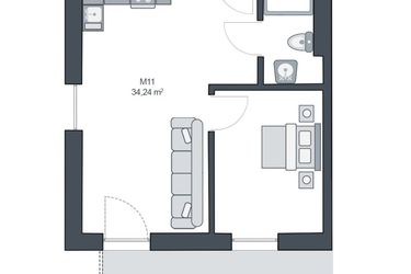 Rzut - Mieszkanie na sprzedaż 2 pokoje o powierzchni 34,24 m² - numer M11 w TARASY GĄSKI
