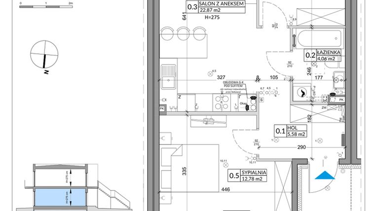 Rzut - Mieszkanie na sprzedaż 3 pokoje o powierzchni 57,39 m² - numer 57A w Osiedle Młodych etap IX