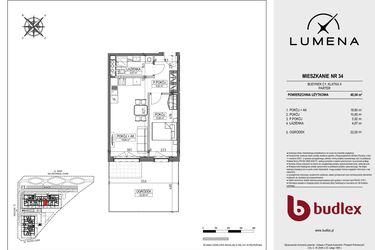 Rzut - Mieszkanie na sprzedaż 2 pokoje o powierzchni 40,04 m² - numer C1.34 w Lumena