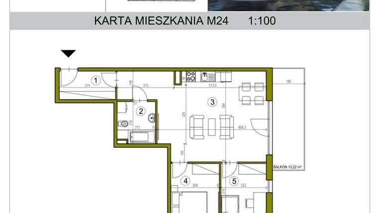 Rzut - Mieszkanie na sprzedaż 3 pokoje o powierzchni 61,28 m² - numer M24 w Kameralna Golikówka