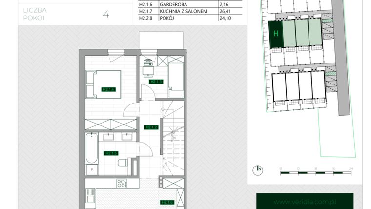 Rzut - Mieszkanie na sprzedaż 4 pokoje o powierzchni 86,2 m² - numer H2 w Zielona Krzyszkowicka