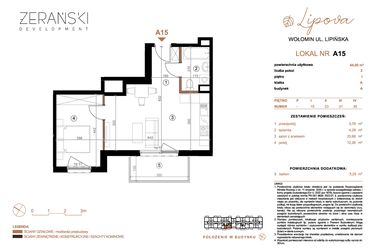 Rzut - Mieszkanie na sprzedaż 2 pokoje o powierzchni 44 m² - numer A15 w LIPOVA