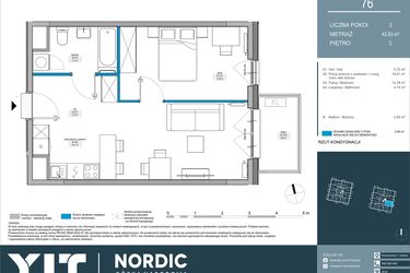 Rzut - Mieszkanie na sprzedaż 2 pokoje o powierzchni 42,63 m² - numer 76 w Nordic Górka Narodowa