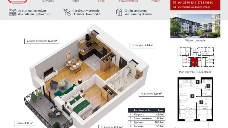 Rzut - Mieszkanie na sprzedaż 2 pokoje o powierzchni 40,9 m² - numer 21 w Tęczowy Zakątek F-15