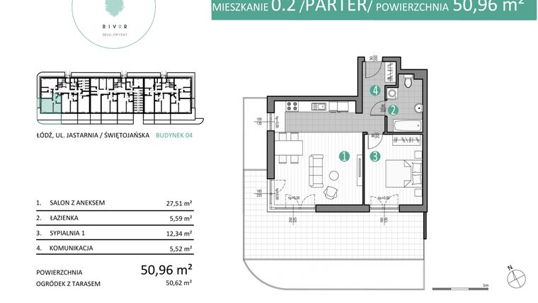 Rzut - Mieszkanie na sprzedaż 2 pokoje o powierzchni 50,96 m² - numer 04.0.2 w Port Jastarnia bud. 01, 04