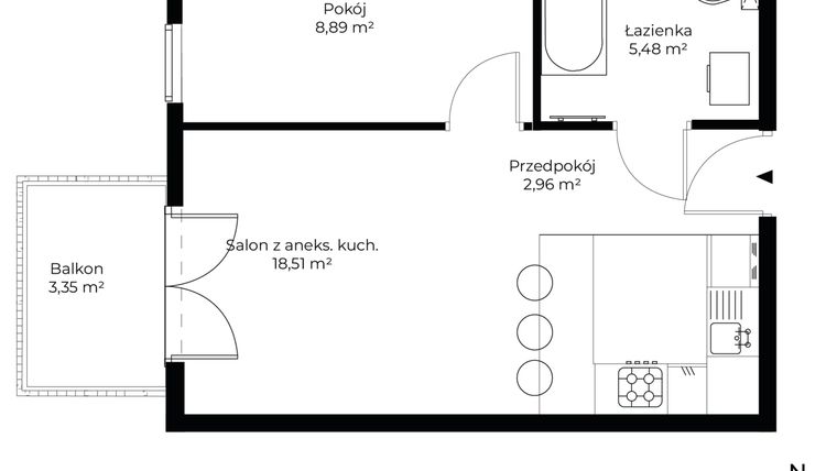 Rzut - Mieszkanie na sprzedaż 2 pokoje o powierzchni 35,84 m² - numer B4.7 w Enklawa Bukowa II