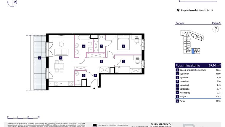 Rzut - Mieszkanie na sprzedaż 3 pokoje o powierzchni 69,2 m² - numer 15/176 w Osiedle Neonowe
