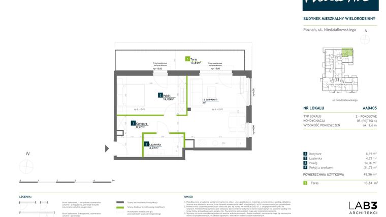 Rzut - Mieszkanie na sprzedaż 2 pokoje o powierzchni 49,36 m² - numer AA0405 w Vilda Arte